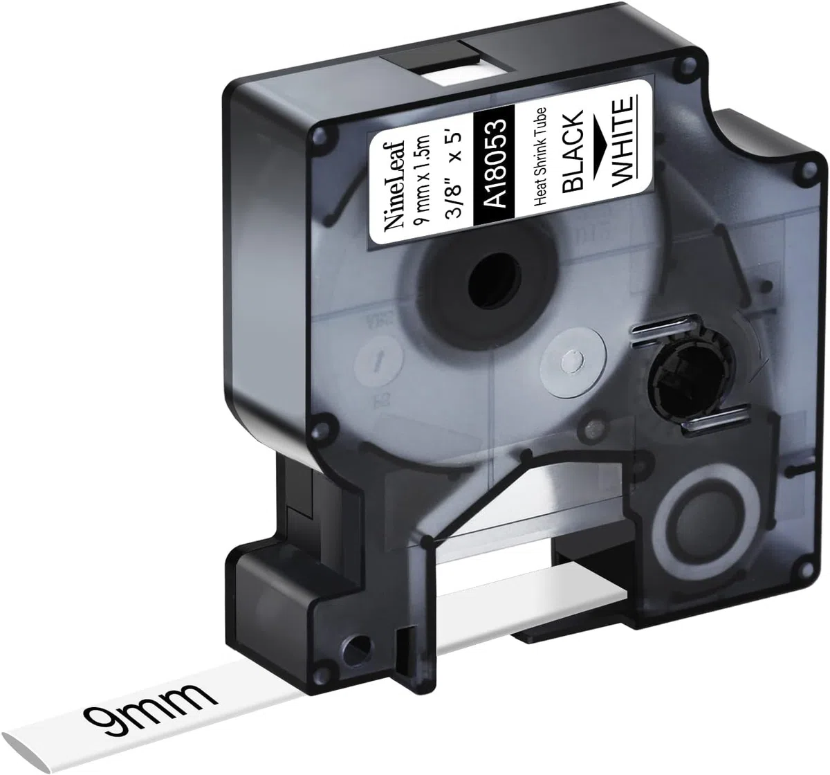 NineLeaf 10 Stück kompatibel für DYMO 18053 Industrielles Etikettenband für Schrumpfschlauch, 9 mm x 1,5 m, Schwarz auf Weiß für Rhino 1000 3000 4200 5000 5200 6000