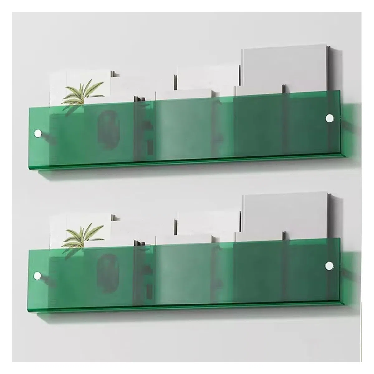 2Er-Pack Schwebende Acryl-Prospekthalter, Wandmontierter Zeitschriftenständer Für Homeoffice, Wartezimmer/Empfangsbereich/Lounge/Schönheitssalon, Transparenter Prospektst-Green-L 60cm/23.6in