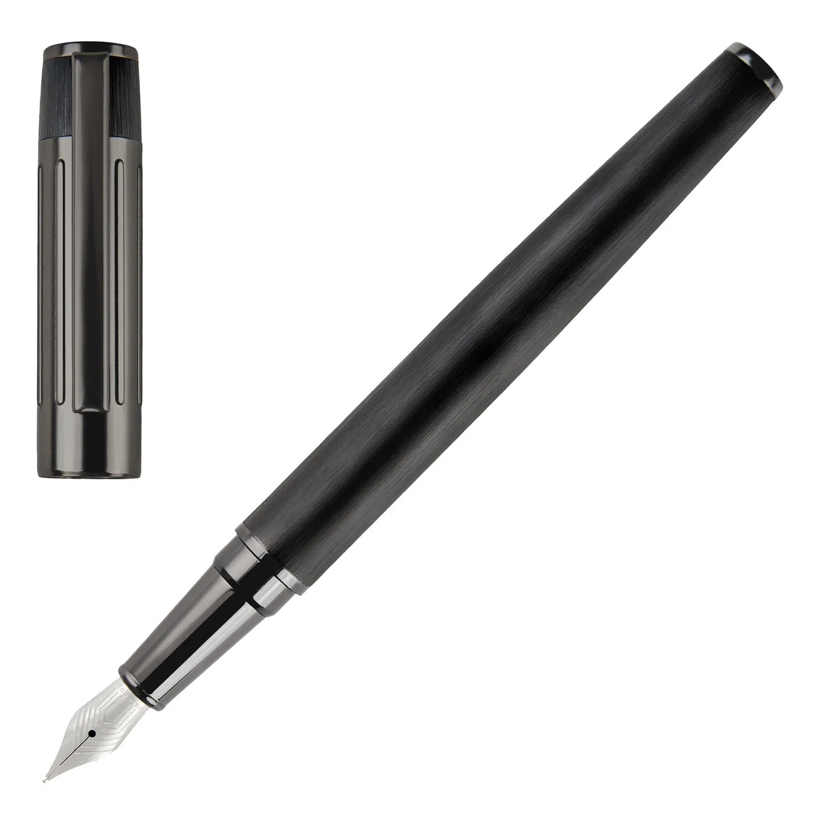 Hugo Boss Stifte-Set Gear Ribs Black Kugelschreiber & Füllfederhalter aus Messing hergestellt, Farbe: Dunkelgrün/Schwarz, Abmessungen: 200 x 62 x 34 mm, HPBP306A