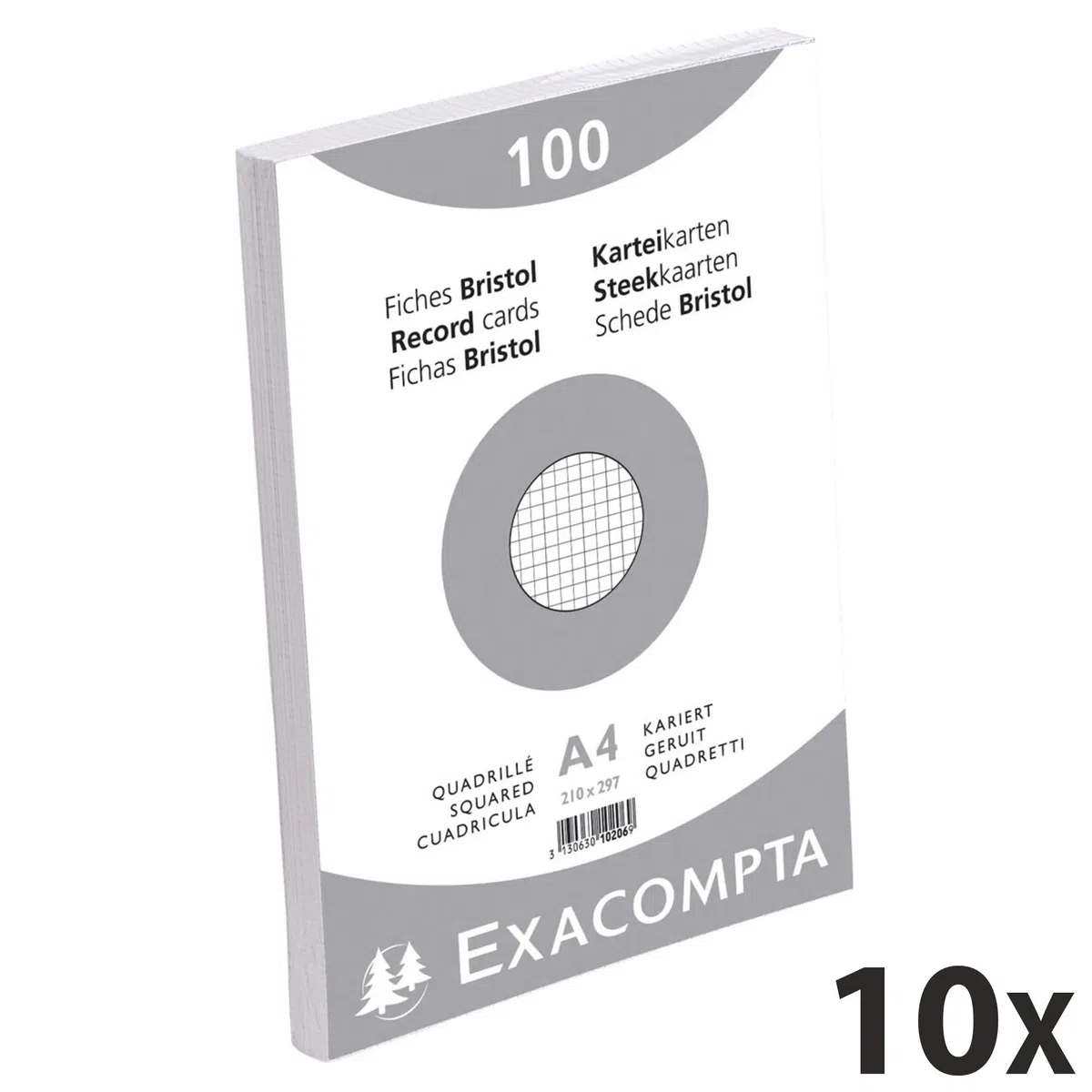 Exacompta 10 Packungen 100 Karteikarten 5x5 in Folie 210 x 297 mm Weiß