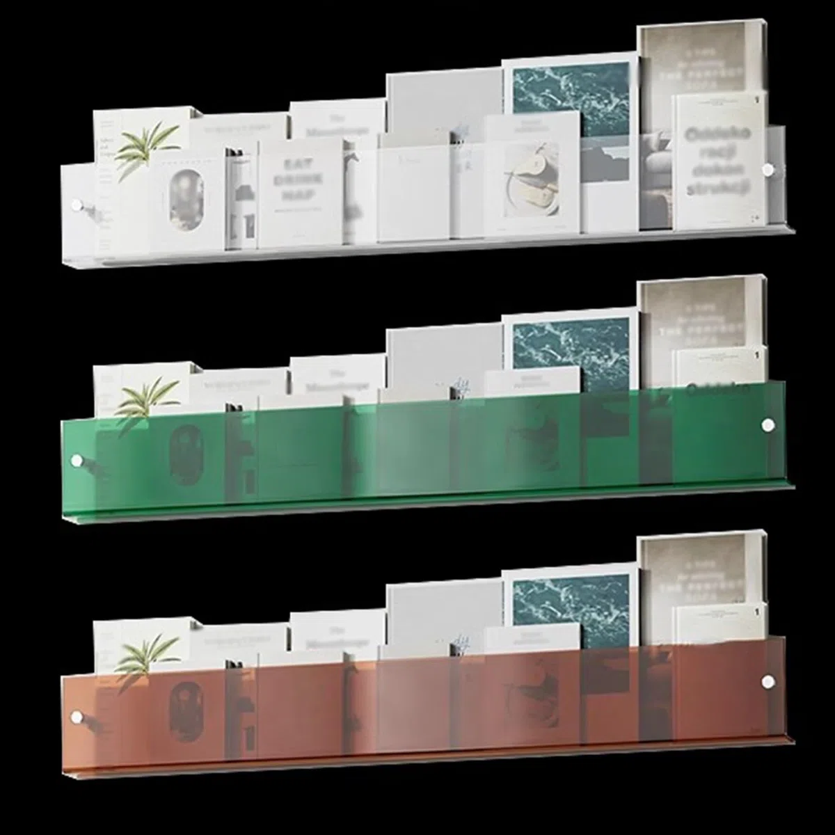 2Er-Pack Schwebende Acryl-Prospekthalter, Wandmontierter Zeitschriftenständer Für Homeoffice, Wartezimmer/Empfangsbereich/Lounge/Schönheitssalon, Transparenter Prospektst-Green-L 60cm/23.6in