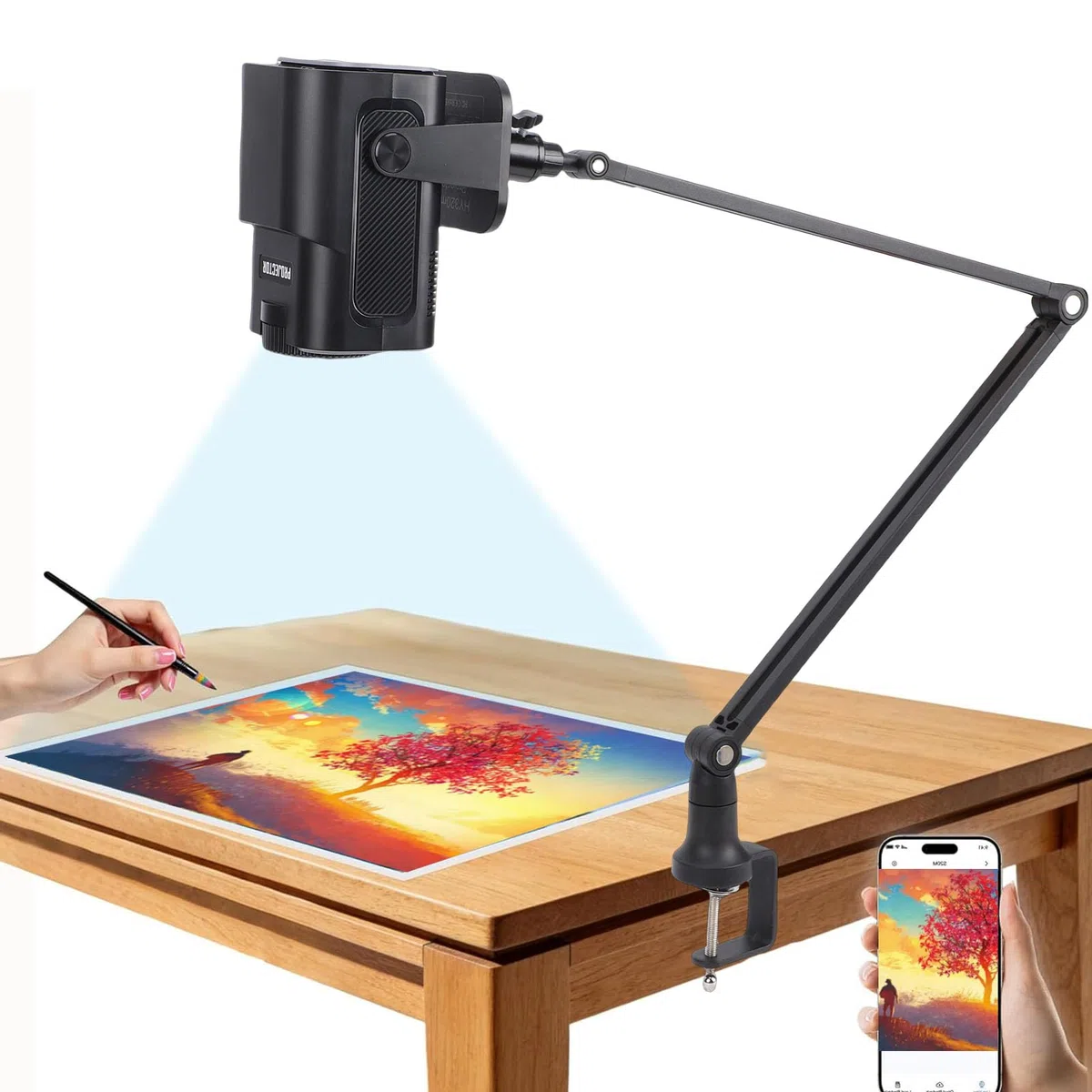 SIXRUN Art Projector, 1280x720 HD Wireless Zeichenprojektor mit Klemmenständer für Abpausen Skizzieren Malen Wand Leinwand (EU-Stecker 100-240V)