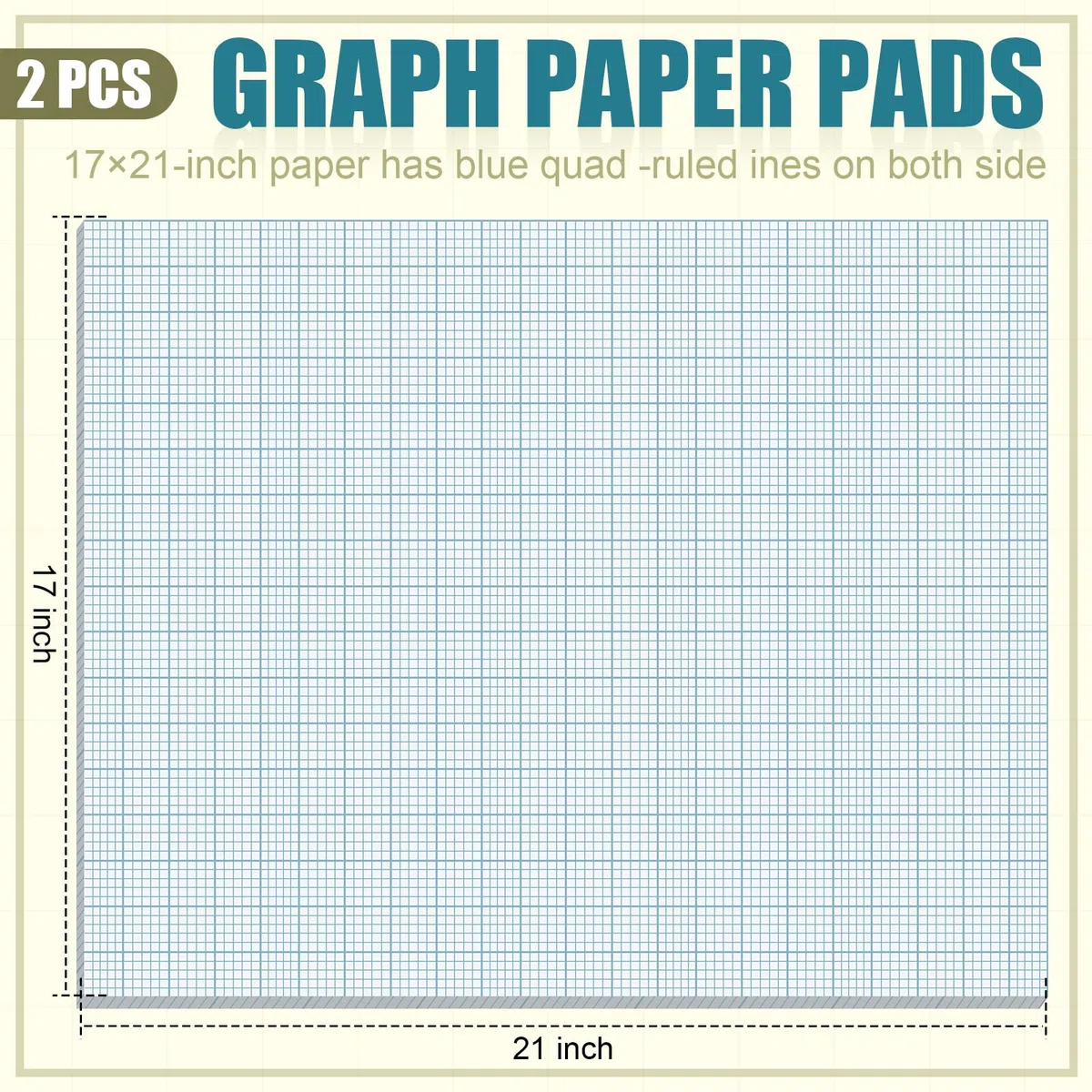 Ctosree Große Grafikpapierblöcke, 43,2 x 55,9 cm, 12,7 x 12,7 cm kariert, 50 Blatt/100 Seiten, für den Schulanfang, großes Grafikpapier für Ingenieure, Architekten, Designer, Mathematiker, Zeichner, 2