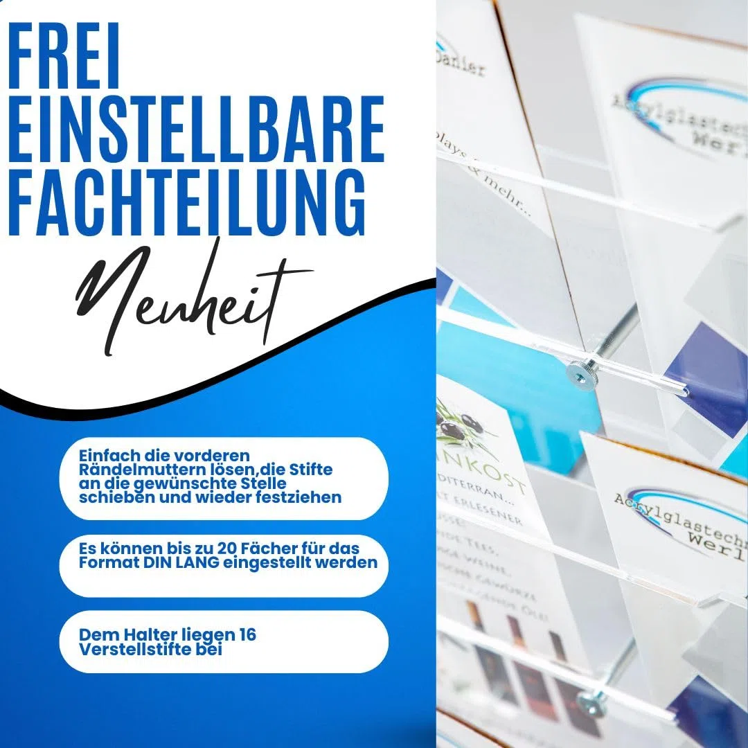 Flyer,Prospekt Wandhalter mit frei wählbarer Facheinteilung,Prospekthalter 20 Fach
