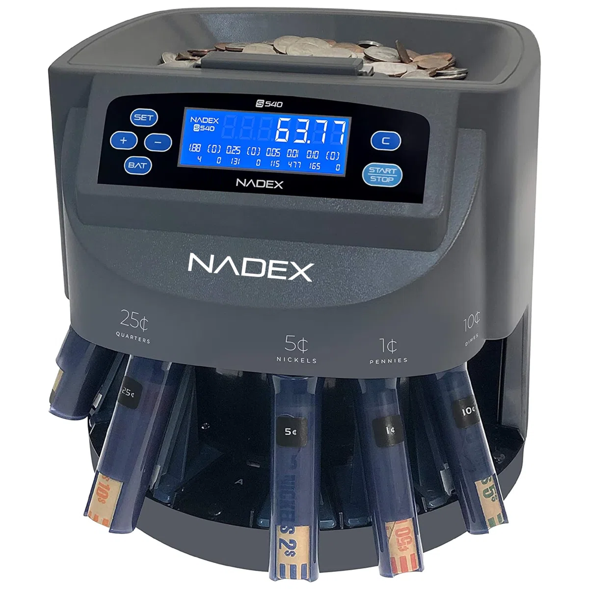 Nadex S540 Münzensortierer und Münzrolle für Münzen, Anzeige von Münzwert und Münzmenge während der Zählung