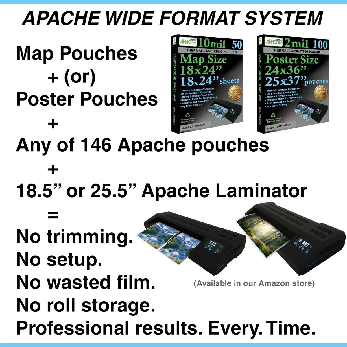 Apache Laminierfolien in Postergröße, 3 mm, 100 Stück, für 61 x 91 cm Projekte (63,5 x 94,4 cm Beutelgröße), Thermo-Laminier-kompatible Laminierblätter, super klar, runde Ecken
