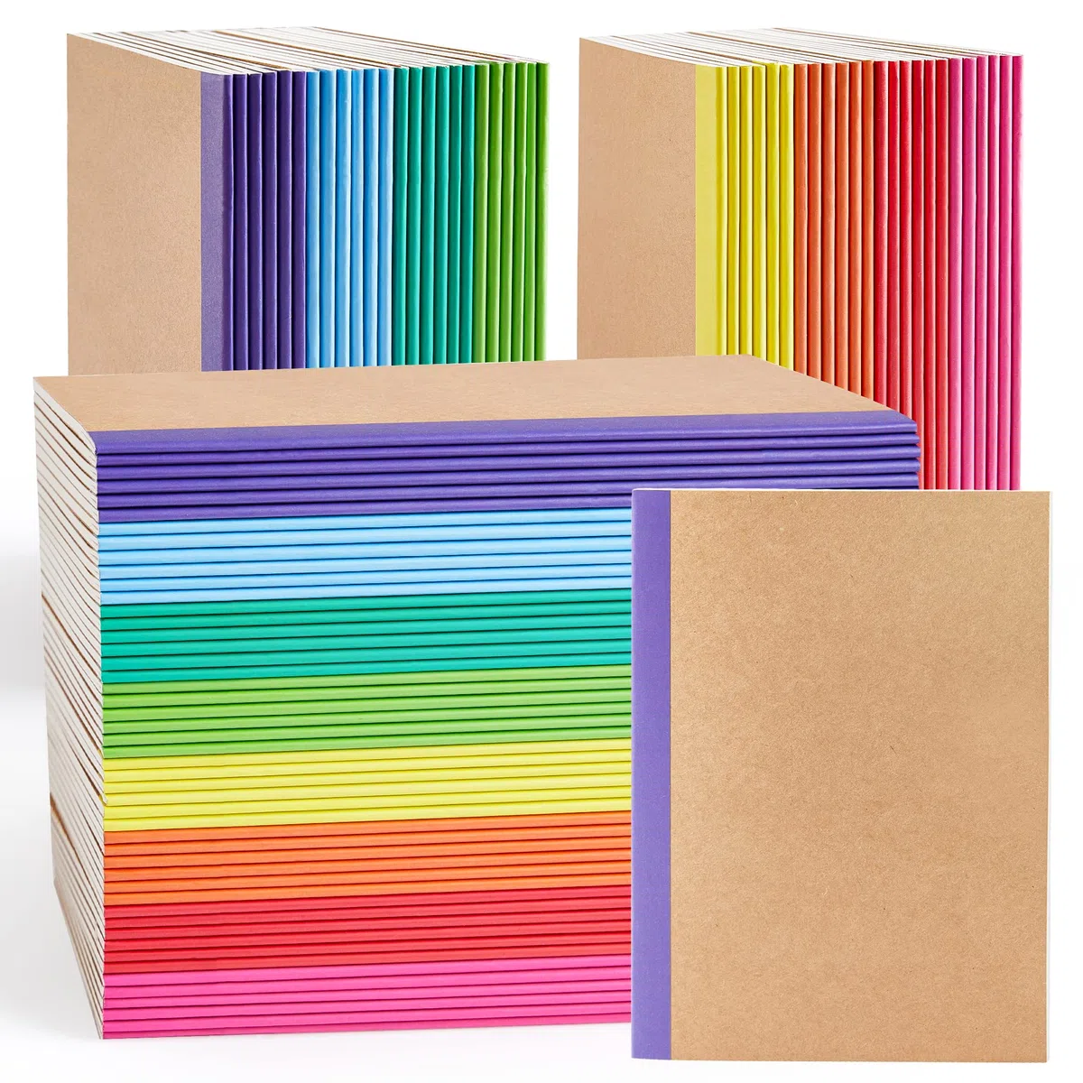 feela Kompositions-Notizbücher, liniert, blanko, College-Reisetagebücher mit Regenbogenrücken, für Frauen, Studenten, Geschäft, 60 Seiten, 21,1 x 14 cm, A5, 8 Farben, 96 Stück