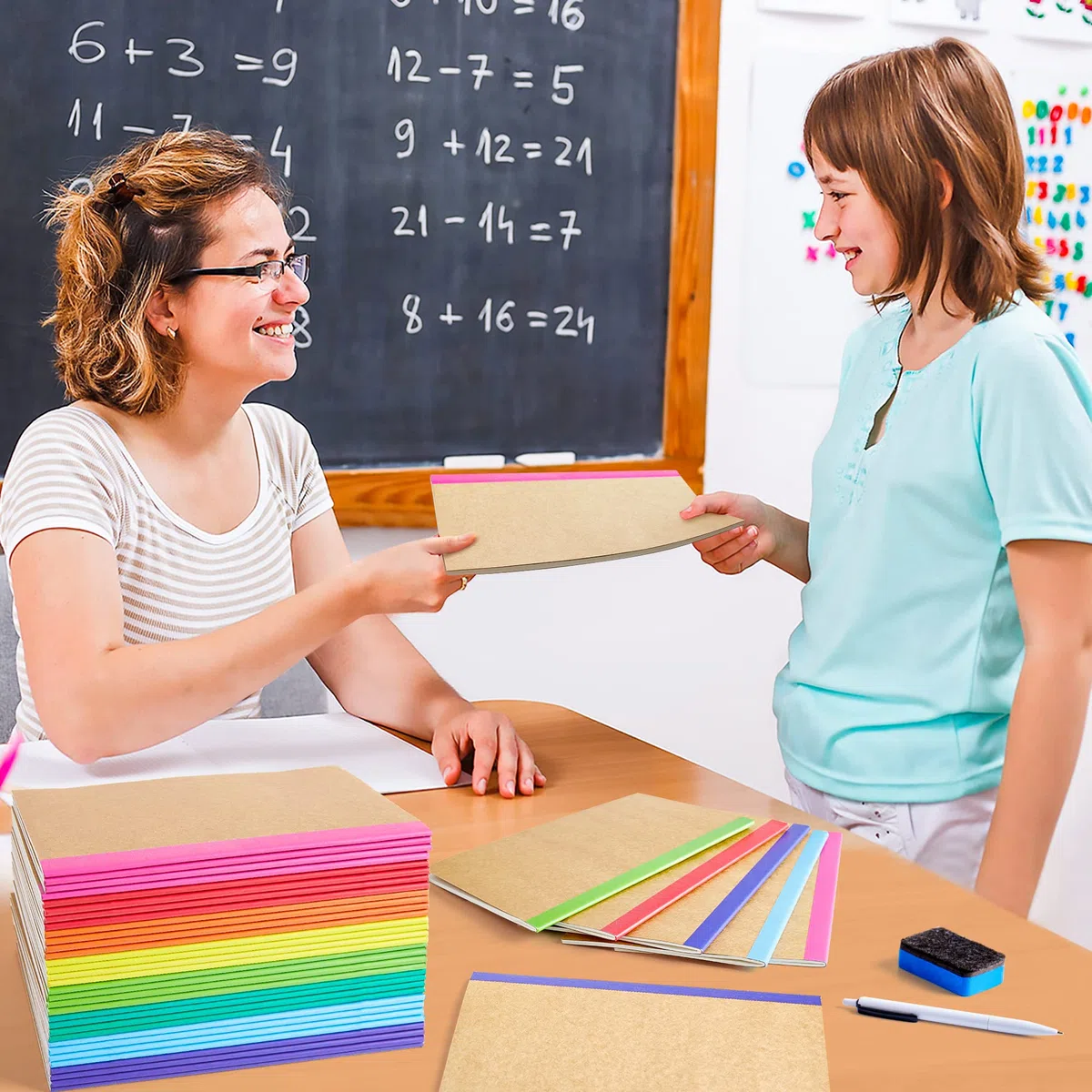 feela Kompositions-Notizbücher, liniert, blanko, College-Reisetagebücher mit Regenbogenrücken, für Frauen, Studenten, Geschäft, 60 Seiten, 21,1 x 14 cm, A5, 8 Farben, 96 Stück