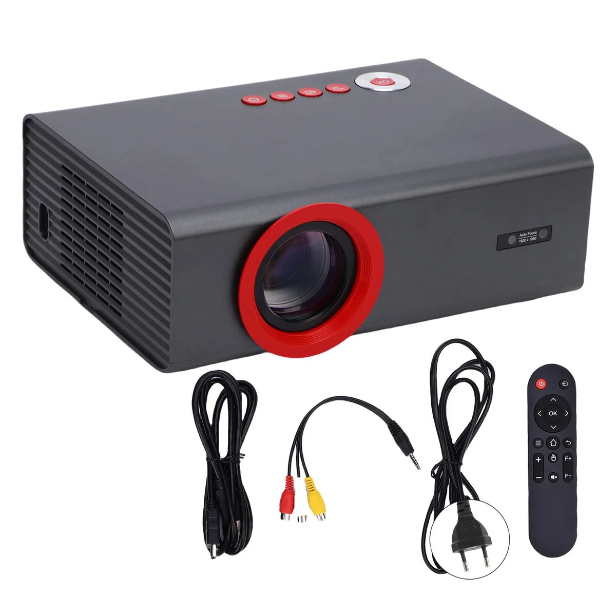 RiToEasysports Tragbarer Projektor, 1080P HD-LED-Taschenprojektor mit Integriertem Lautsprecher und Fernbedienung, für Home-Office-Campingfilme (EU-Stecker)