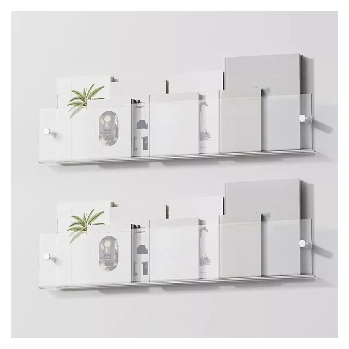2Er-Pack Schwebende Acryl-Prospekthalter, Wandmontierter Zeitschriftenständer Für Homeoffice, Wartezimmer/Empfangsbereich/Lounge/Schönheitssalon, Transparenter Prospektst-Transparent-L 100cm/39.3in