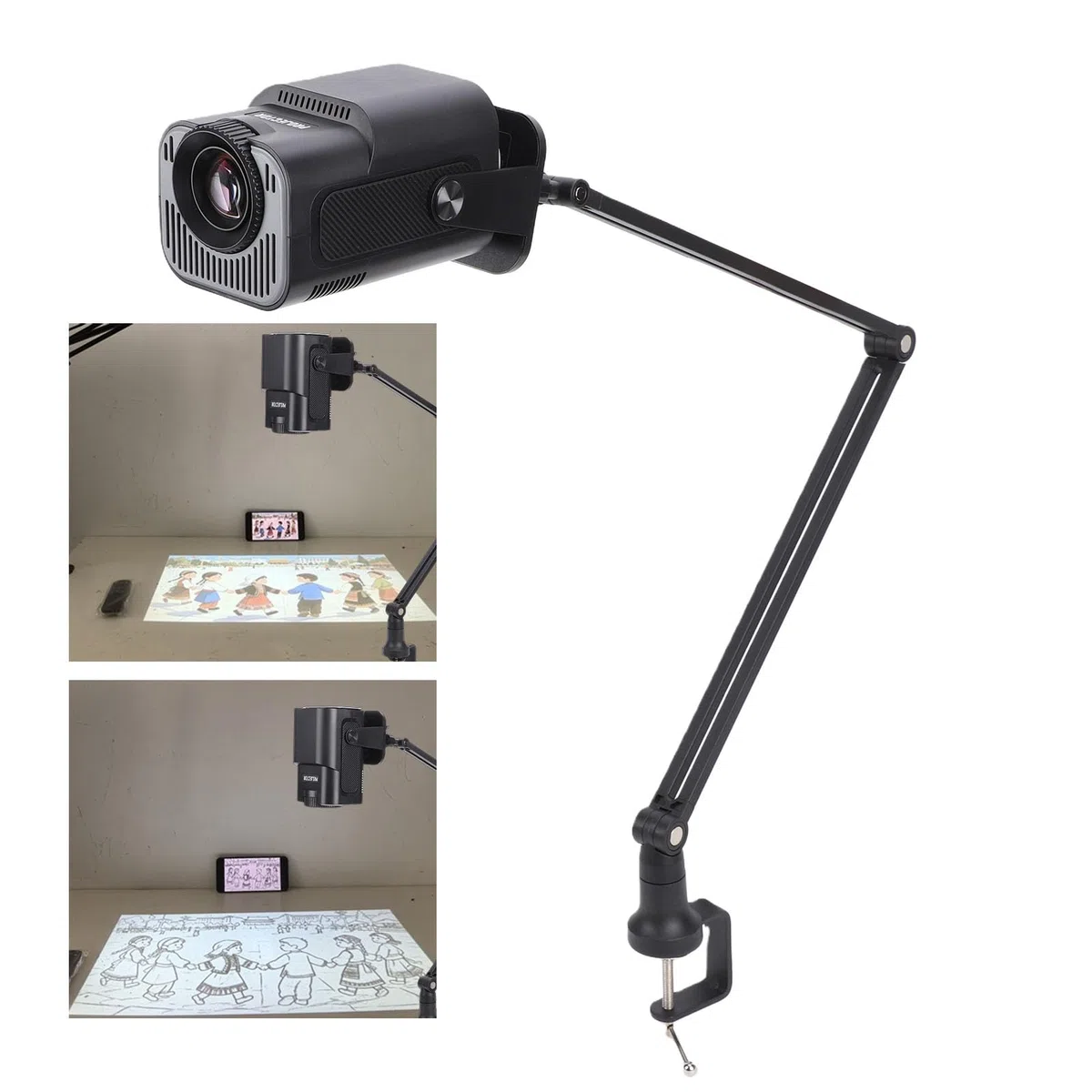 SIXRUN Art Projector, 1280x720 HD Wireless Zeichenprojektor mit Klemmenständer für Abpausen Skizzieren Malen Wand Leinwand (EU-Stecker 100-240V)