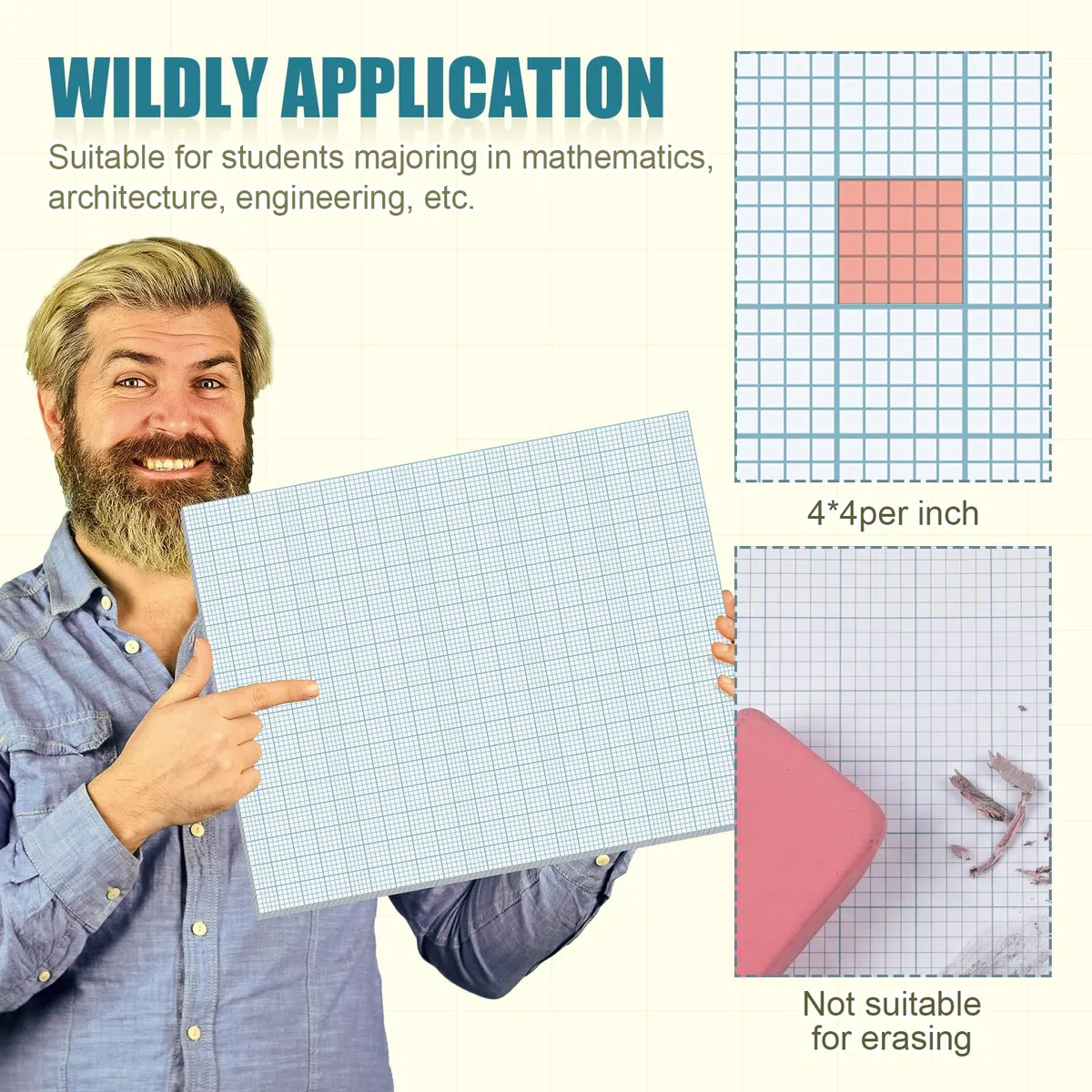 Ctosree Große Grafikpapierblöcke, 43,2 x 55,9 cm, 12,7 x 12,7 cm kariert, 50 Blatt/100 Seiten, für den Schulanfang, großes Grafikpapier für Ingenieure, Architekten, Designer, Mathematiker, Zeichner, 2