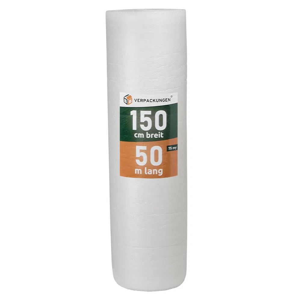BB-Verpackungen 2 x Luftpolsterfolie 3-lagig 1,5 x 50 m Vlieskaschiert (75 my stark, Schutz von empfindlichen Gegenständen) - Sets zwischen 1 und 3 Rollen