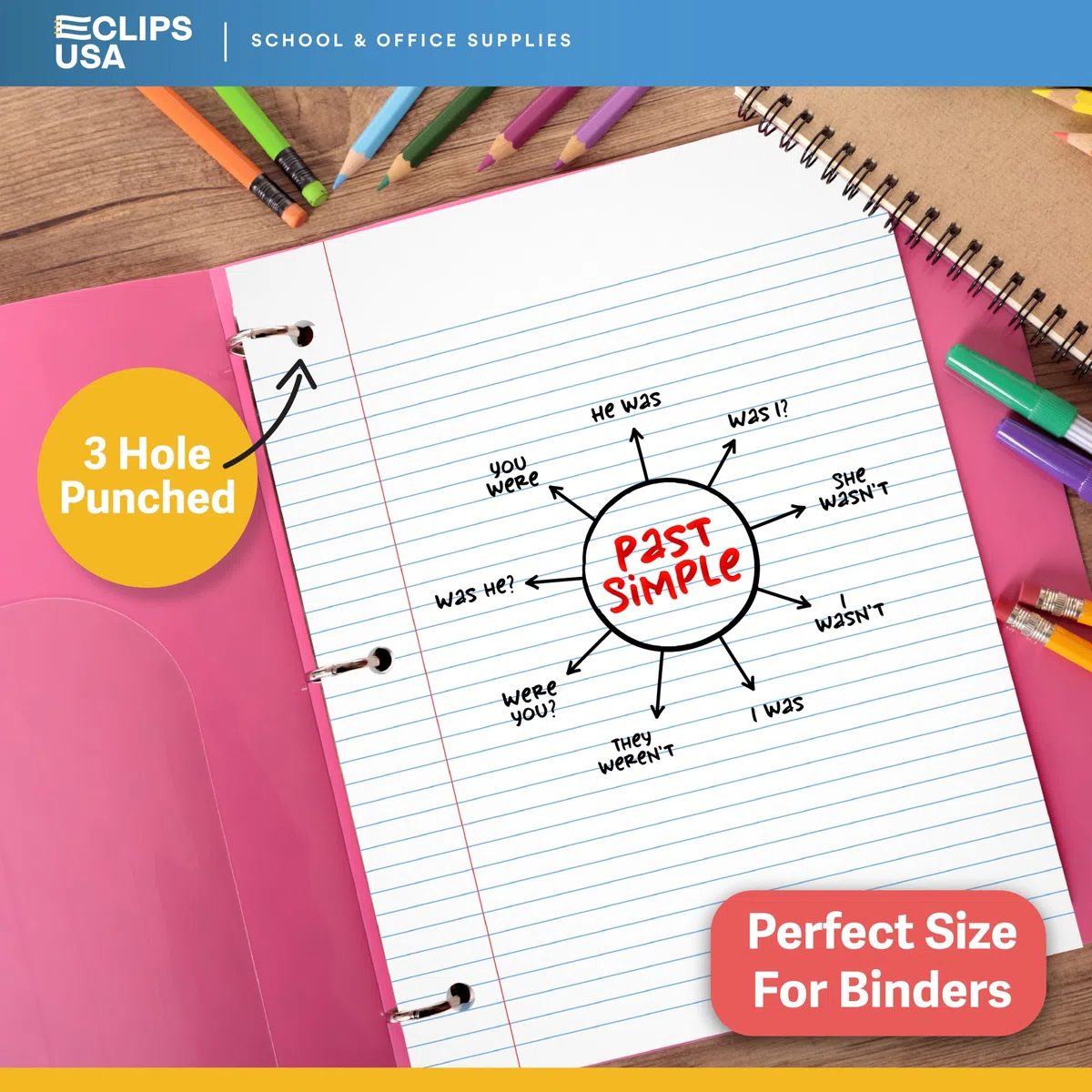 Notizbuchpapier, College-Papier, liniert, lose Blätter, 6 Stück, Füllpapier, 26,7 x 20,3 cm, Füllpapier, 200 Blatt pro Packung, 60 g/m² (6 Stück)