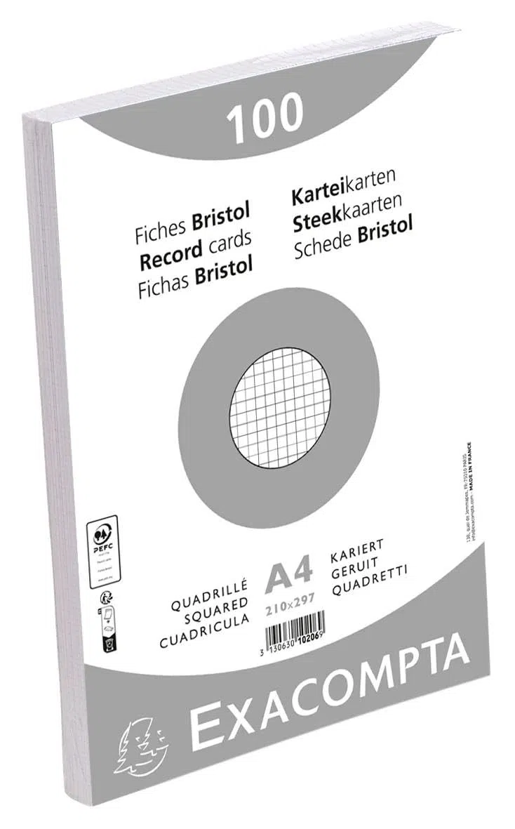 Exacompta 10 Packungen 100 Karteikarten 5x5 in Folie 210 x 297 mm Weiß