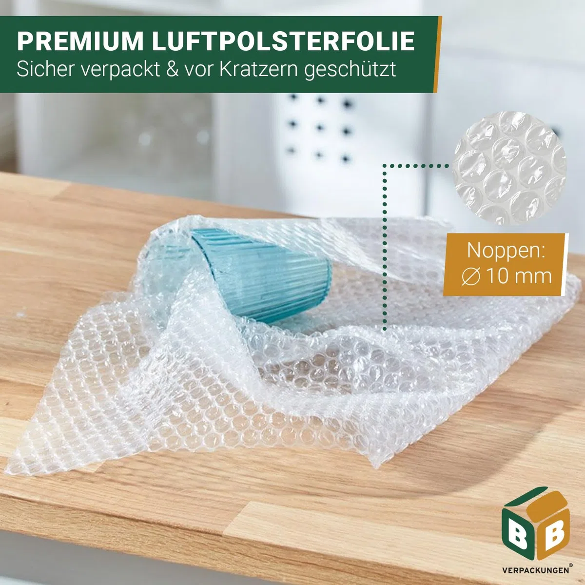 BB-Verpackungen 2 x Luftpolsterfolie 3-lagig 1,5 x 50 m Vlieskaschiert (75 my stark, Schutz von empfindlichen Gegenständen) - Sets zwischen 1 und 3 Rollen